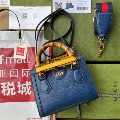 Gucci Diana Mini Tote Bag in Blue Calfskin