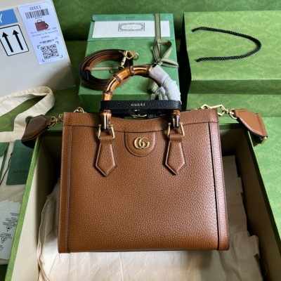 Gucci Diana Small Tote Bag in Brown Calfskin