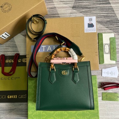 Gucci Diana Small Tote Bag in Green Calfskin