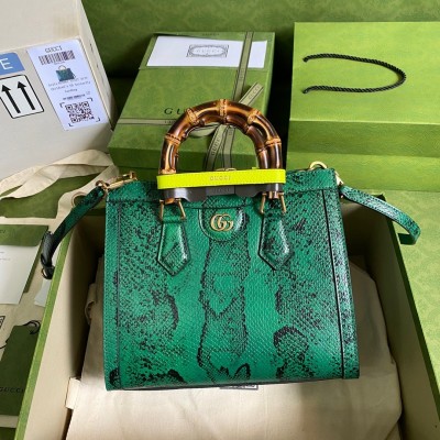 Gucci Diana Small Tote Bag in Green Python Embossed Leather