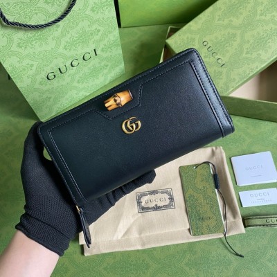 Gucci Diana Zip Around Wallet In Black Calfskin