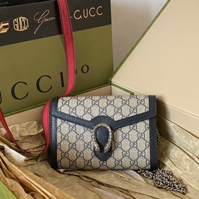 Gucci Dionysus Mini Chain Wallet in Blue GG Supreme Canvas