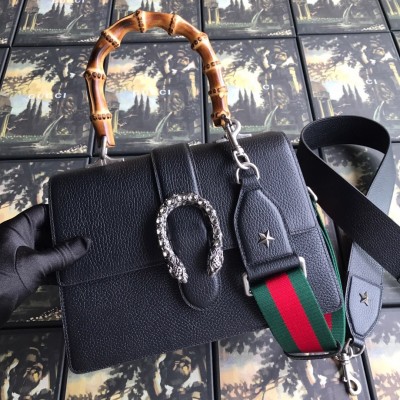 Gucci Dionysus Small Bamboo Top Handle Bag in Black Leather