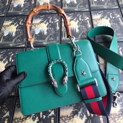 Gucci Dionysus Small Bamboo Top Handle Bag in Green Leather