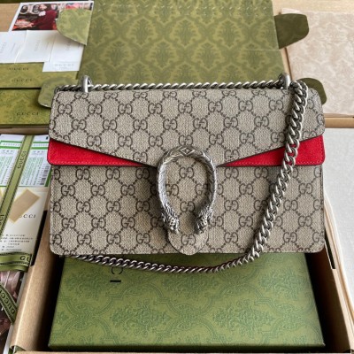 Gucci Dionysus Small Shoulder Bag in GG Canvas with Red Suede