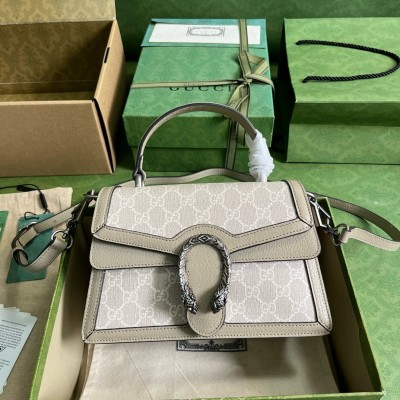 Gucci Dionysus Small Top Handle Bag in White GG Supreme Canvas