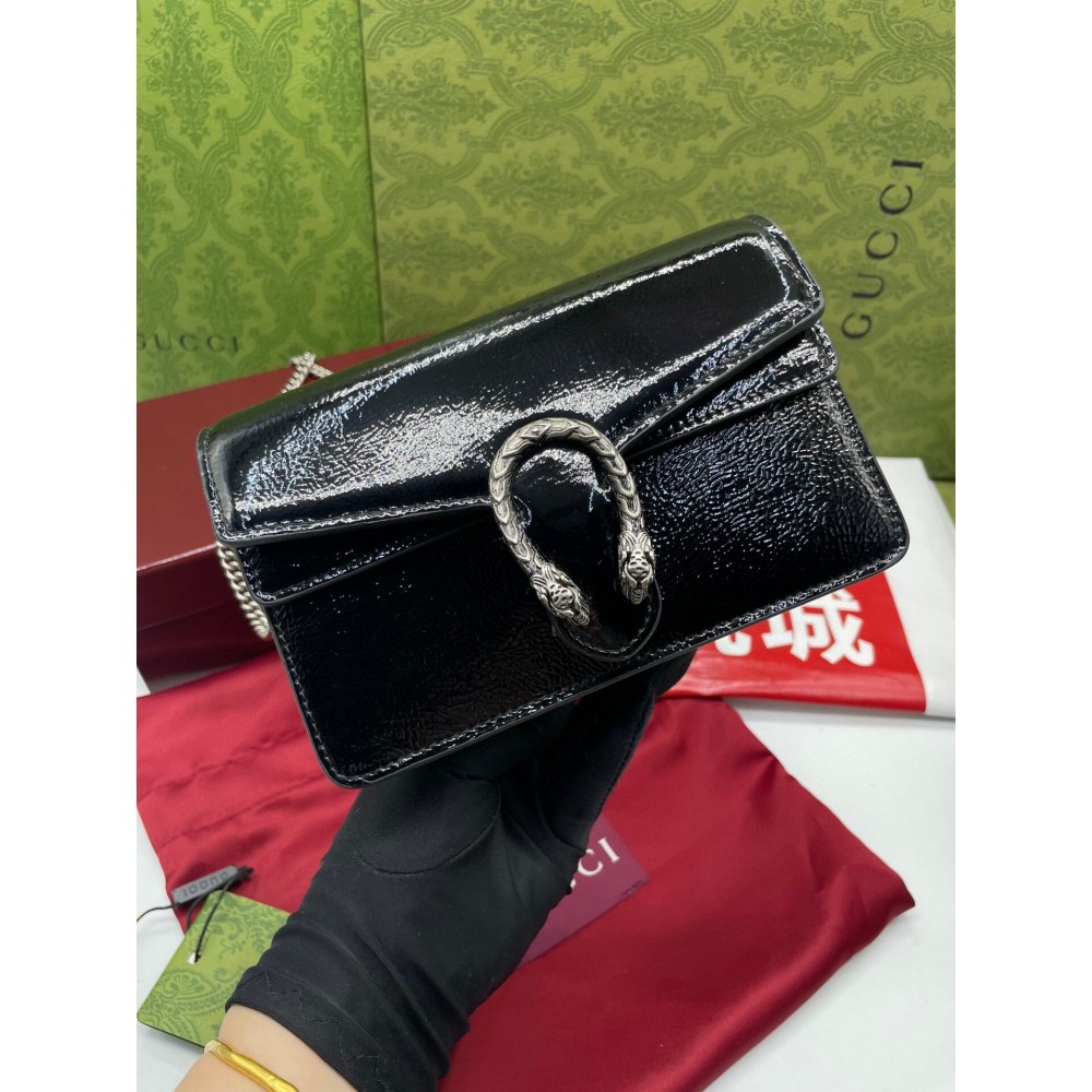 Gucci Dionysus Super Mini Bag in Black Patent Leather