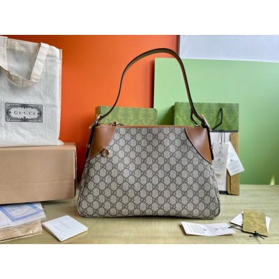 Gucci GG Emblem Medium Shoulder Bag in Beige GG Canvas