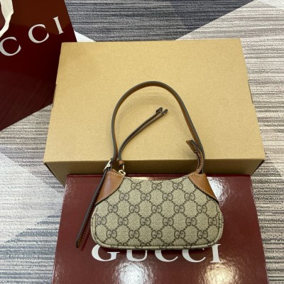 Gucci GG Emblem Super Mini Shoulder Bag in GG Canvas with Brown Leather