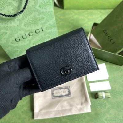 Gucci GG Marmont Card Case Wallet In Black Calfskin