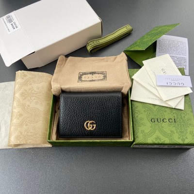 Gucci GG Marmont Card Case Wallet In Black Grained Leather