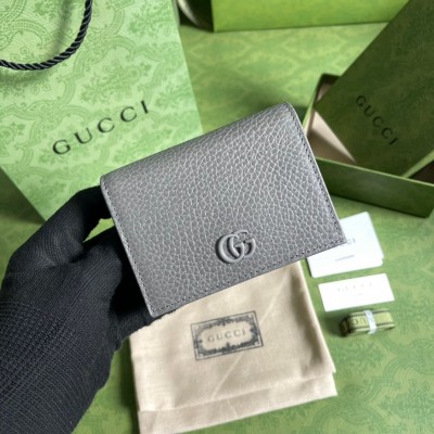 Gucci GG Marmont Card Case Wallet In Grey Calfskin