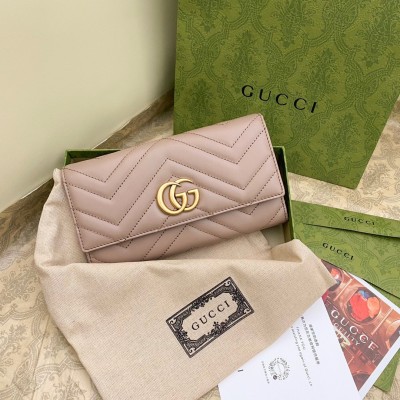 Gucci GG Marmont Continental Wallet In Dusty Pink Matelasse Leather