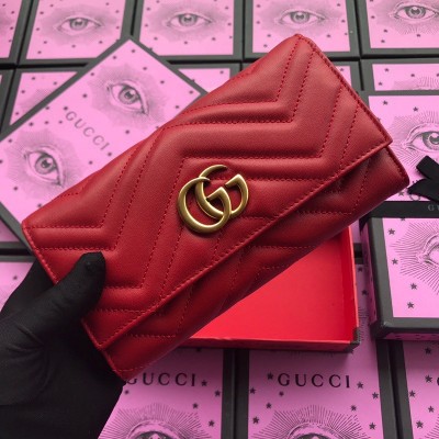 Gucci GG Marmont Continental Wallet In Red Matelasse Leather