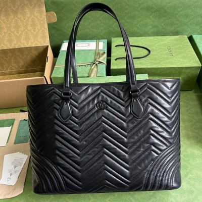 Gucci GG Marmont Large Tote Bag in Black Chevron Leather