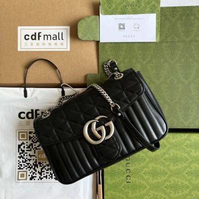 Gucci GG Marmont Medium Shoulder Bag in Black Matelasse Leather