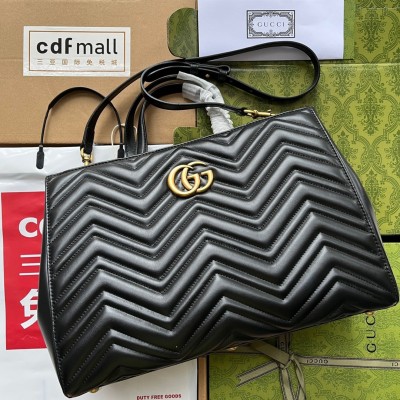 Gucci GG Marmont Medium Top Handle Bag in Chevron Leather