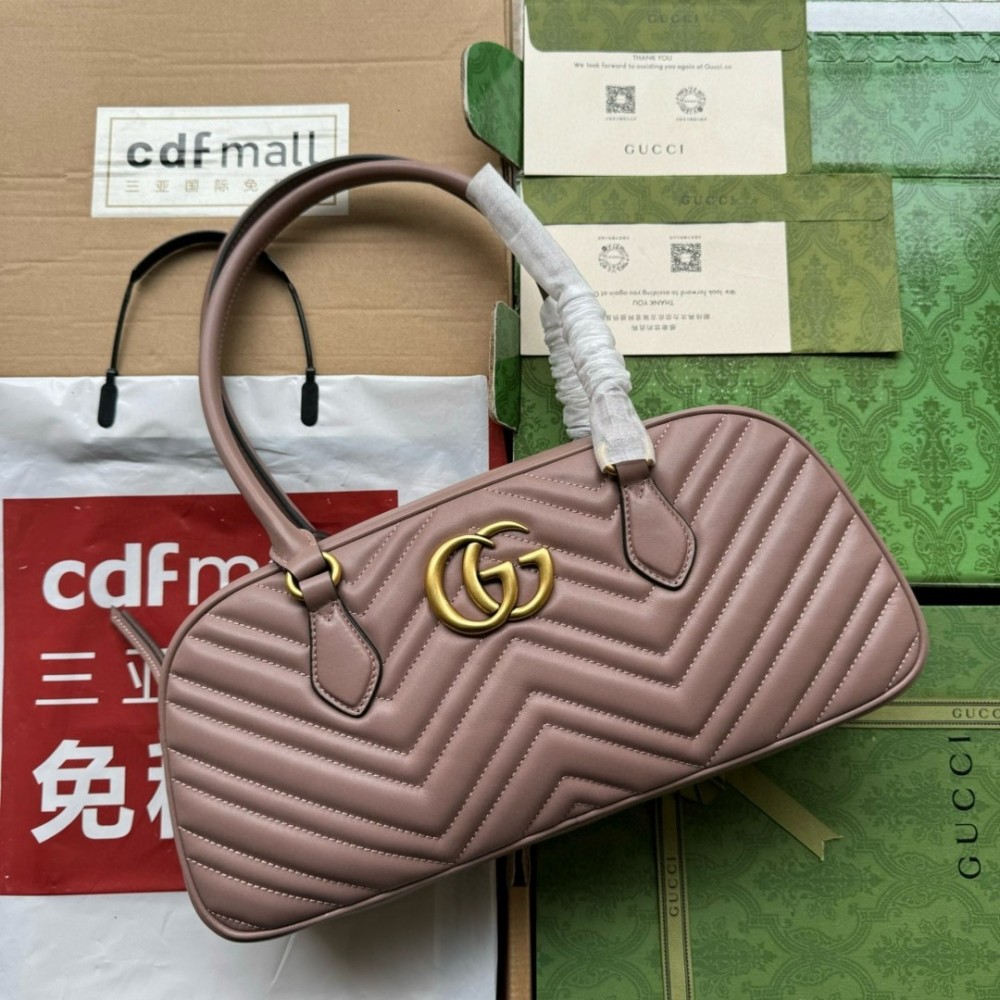 Gucci GG Marmont Medium Top-handle Bag in Dusty Pink Chevron Leather