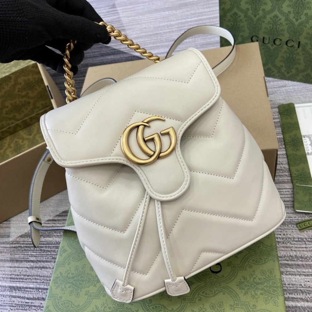 Gucci GG Marmont Mini Backpack in White Matelasse Leather