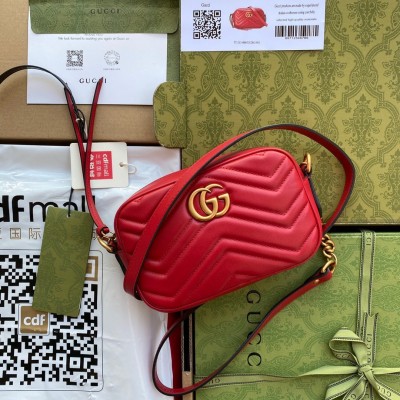 Gucci GG Marmont Mini Camera Bag in Red Chevron Leather