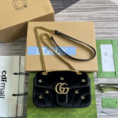 Gucci GG Marmont Mini Shoulder Bag in Black Velvet with Double G Studs