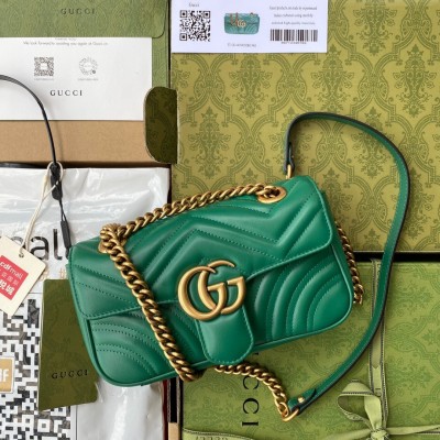 Gucci GG Marmont Mini Shoulder Bag in Green Chevron Leather