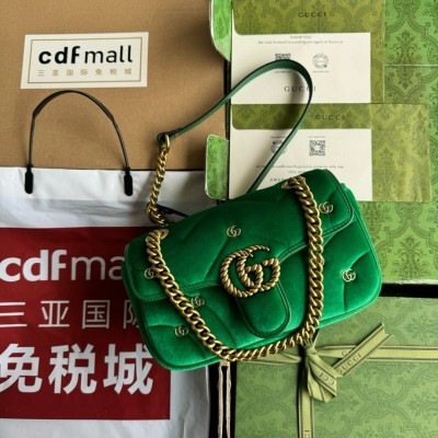 Gucci GG Marmont Mini Shoulder Bag in Green Velvet with Double G Studs