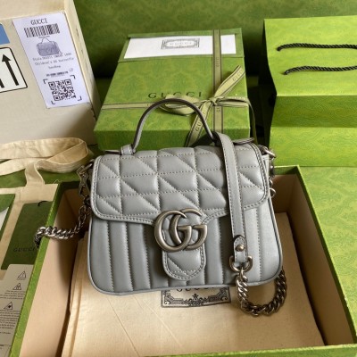 Gucci GG Marmont Mini Top Handle Bag in Grey Matelasse Leather