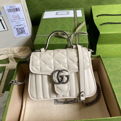 Gucci GG Marmont Mini Top Handle Bag in White Matelasse Leather