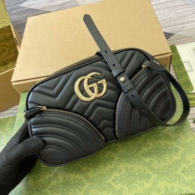 Gucci GG Marmont Small Black Bag with Front Pockets