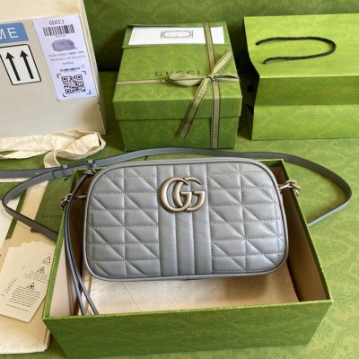 Gucci GG Marmont Small Camera Bag in Grey Matelasse Leather