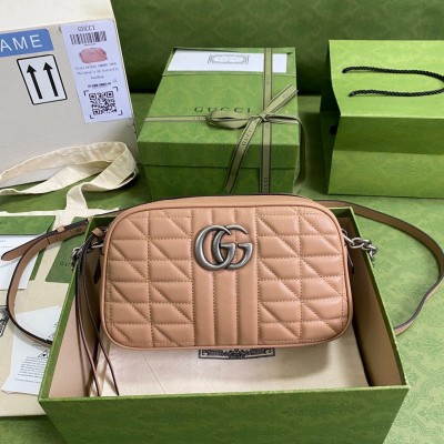 Gucci GG Marmont Small Camera Bag in Rose Beige Matelasse Leather