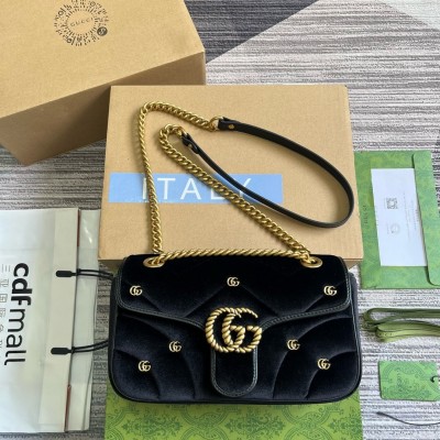 Gucci GG Marmont Small Shoulder Bag in Black Velvet with Double G Studs