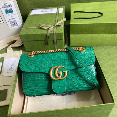 Gucci GG Marmont Small Shoulder Bag in Green Crocodile Leather