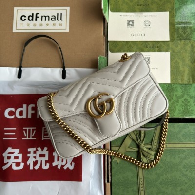 Gucci GG Marmont Small Shoulder Bag in Light Grey Chevron Leather