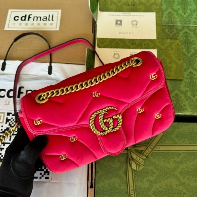 Gucci GG Marmont Small Shoulder Bag in Pink Velvet with Double G Studs