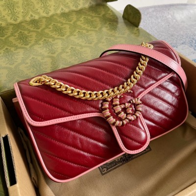 Gucci GG Marmont Small Shoulder Bag in Red Matelasse Diagonal Leather