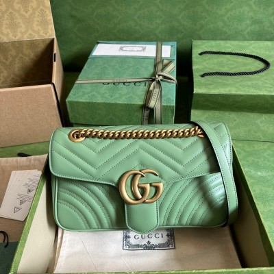 Gucci GG Marmont Small Shoulder Bag in Sage Green Chevron Leather