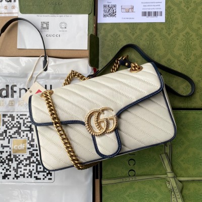 Gucci GG Marmont Small Shoulder Bag in White Diagonal Leather