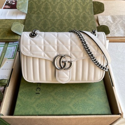 Gucci GG Marmont Small Shoulder Bag in White Matelasse Leather