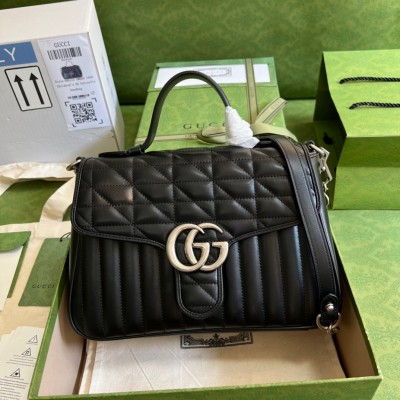 Gucci GG Marmont Small Top Handle Bag in Black Matelasse Leather