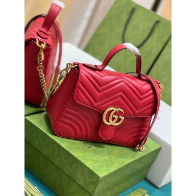 Gucci GG Marmont Small Top Handle Bag in Red Chevron Calfskin