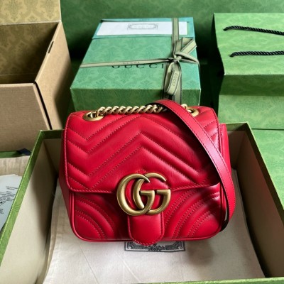 Gucci GG Marmont Square Mini Bag in Red Chevron Leather