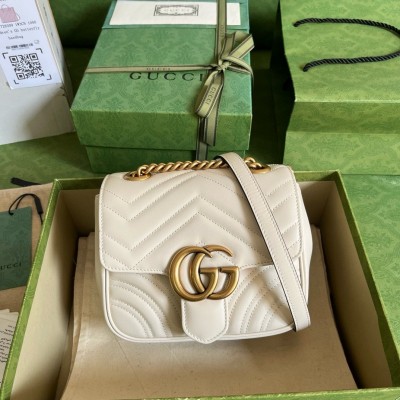 Gucci GG Marmont Square Mini Bag in White Chevron Leather