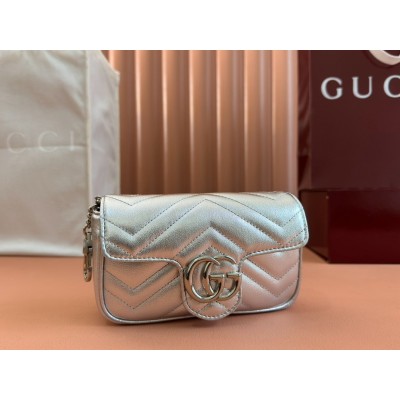 Gucci GG Marmont Super Mini Bag in Silver Metallic Leather