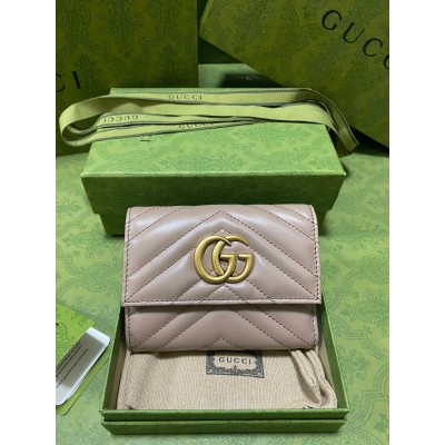 Gucci GG Marmont Trifold Wallet In Dusty Pink Matelasse Leather