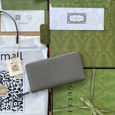 Gucci GG Marmont Zip Around Wallet In Grey Calfskin