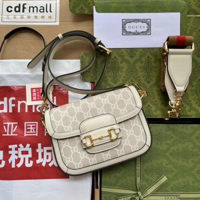 Gucci Horsebit 1955 Mini Bag in White GG Supreme Canvas