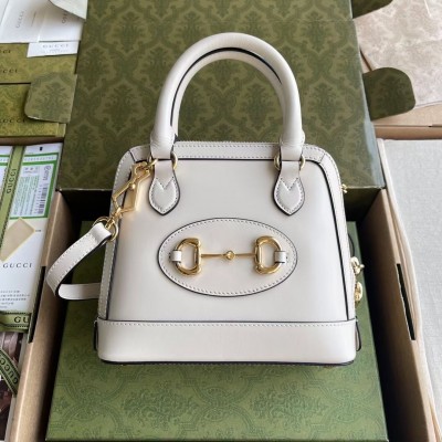 Gucci Horsebit 1955 Mini Top Handle Bag in White Calfskin