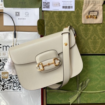 Gucci Horsebit 1955 Shoulder Bag in White Calfskin